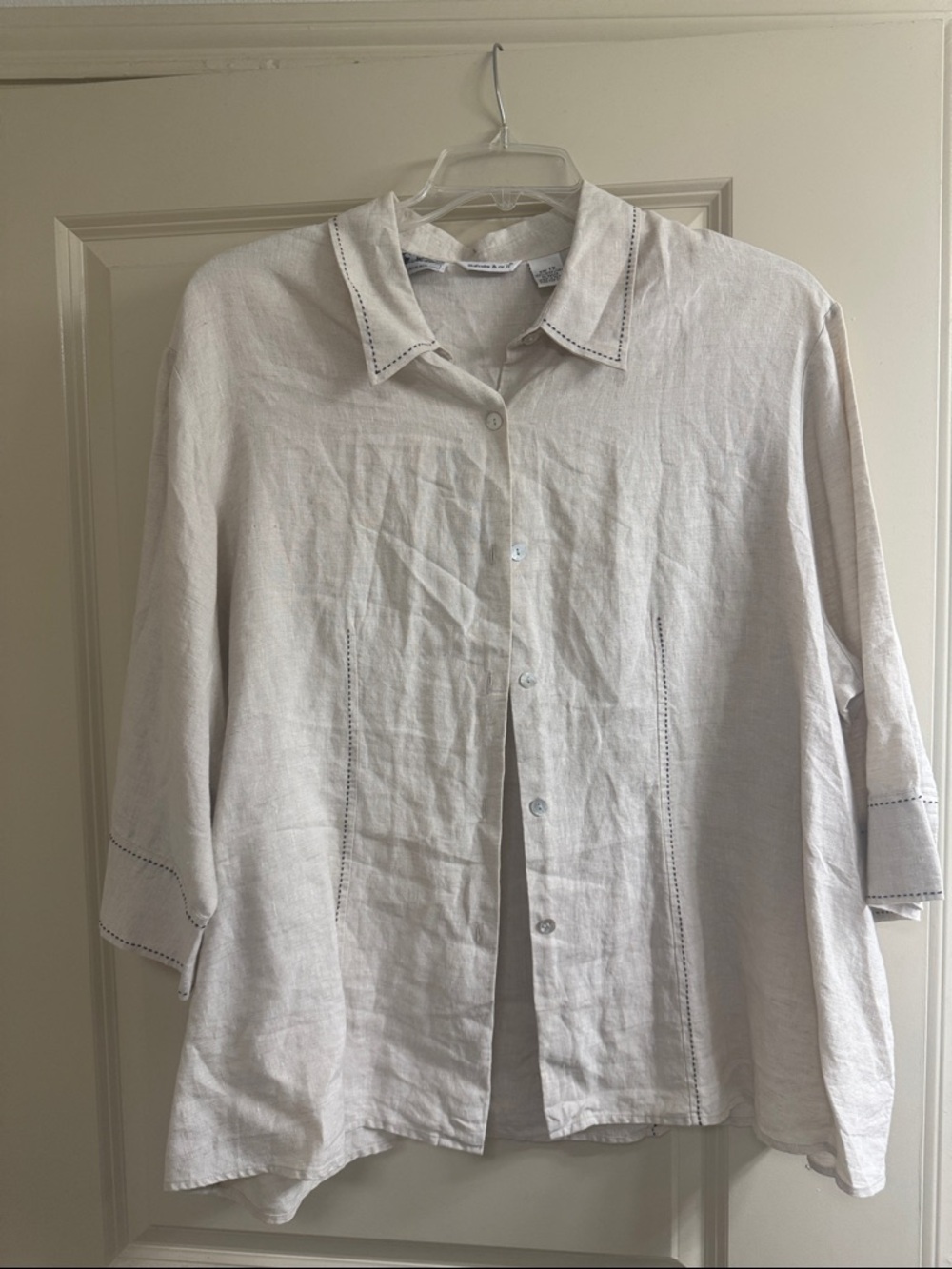 Malcom Off-White Linen Button Down with Contrast Stitching